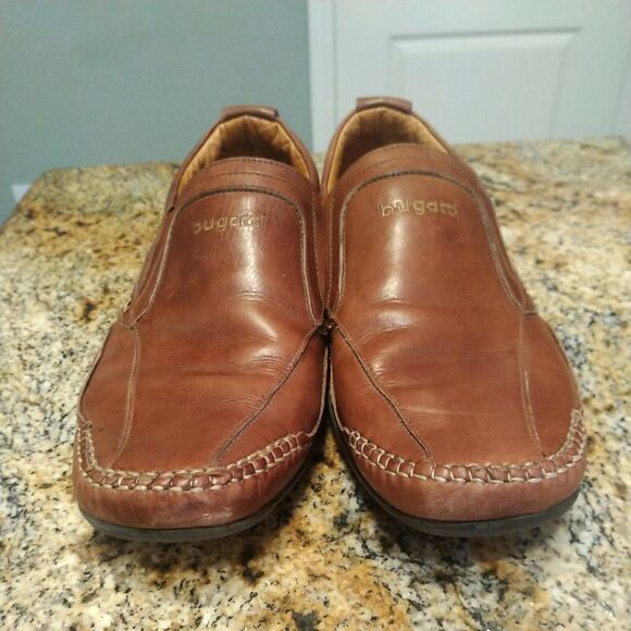 Bugatti Mens Dress Shoes Size US 8 EU 41 Leather Brown Round Toe Slip On